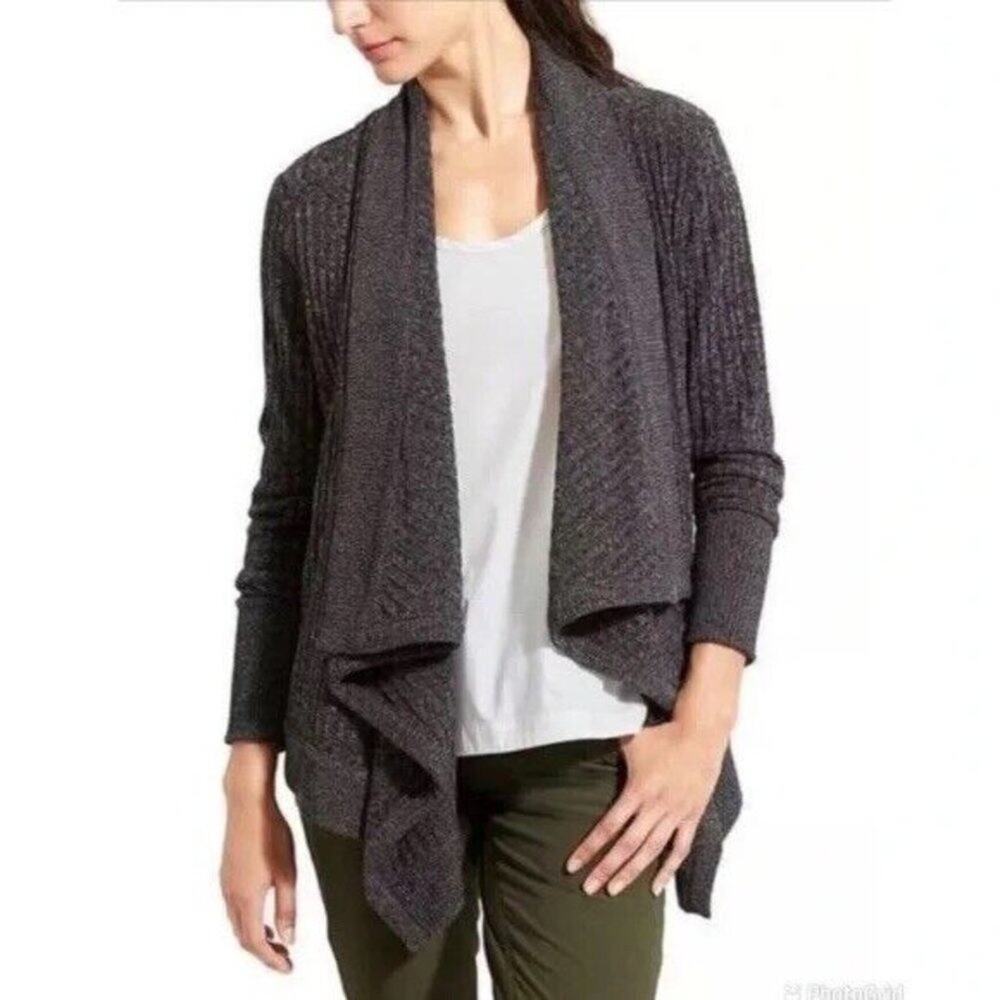 Athleta Tiburon Charcoal Gray Waterfall Cardigan Sweater Size Large EUC